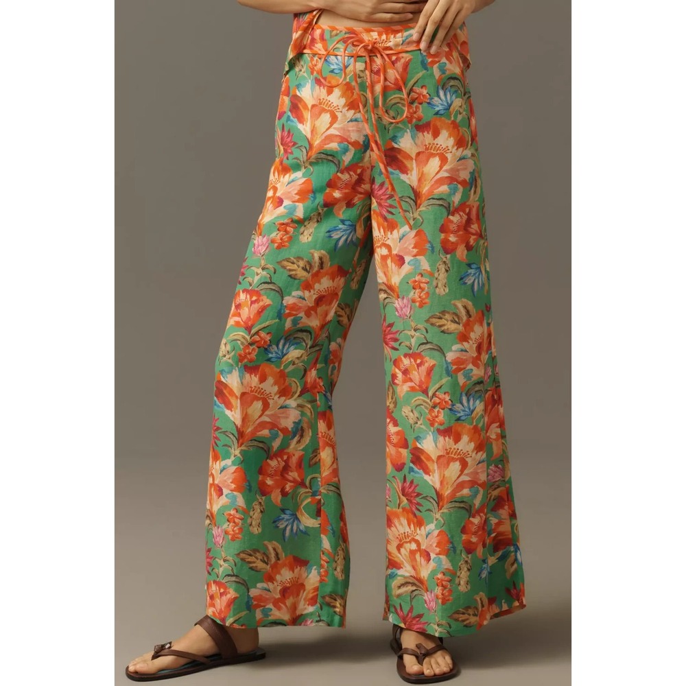 NWT FARM RIO X ANTHROPOLOGIE TIE-FRONT FLORAL PANTS SIZE X SMALL